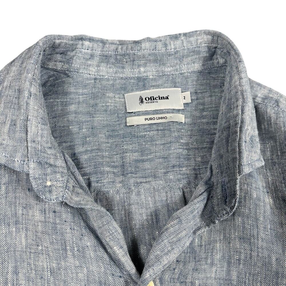 Oficina Reserva Men’s Size Small Blue 100% Linen Long Sleeve Button Up Shirt - Picture 4 of 8